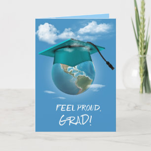 Carte Cap de graduation turquoise sur la planète Terre