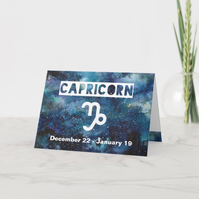 Carte Capricorne Bleu Aquarelle Galaxie Anniversaire (Devant)