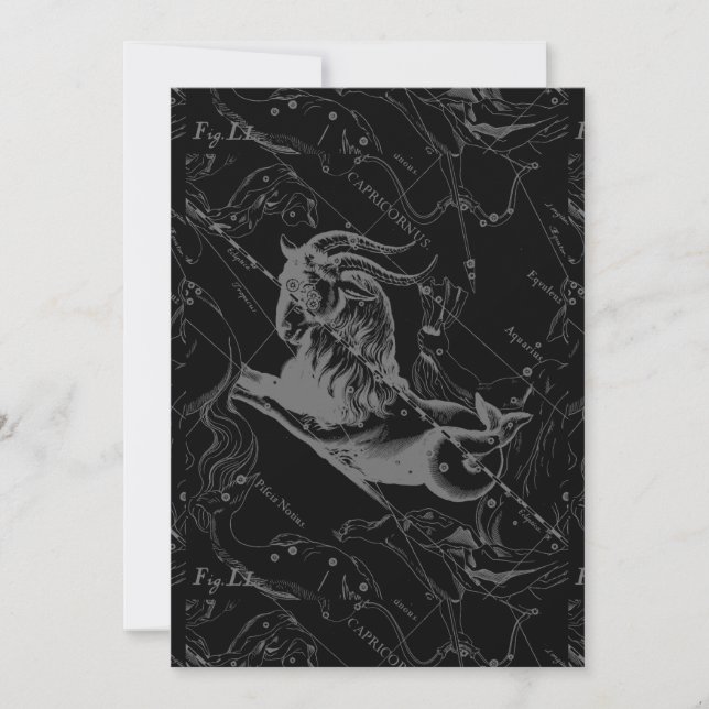 Carte Capricorne Constellation Hevelius 1690 sur Noir (Devant)