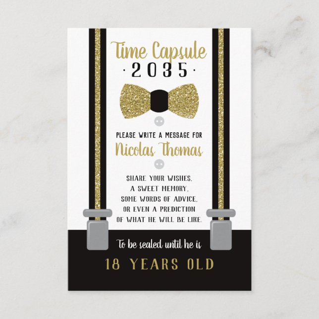 Carte Capsule Anniversaire, Noir, Faux Or (Devant)