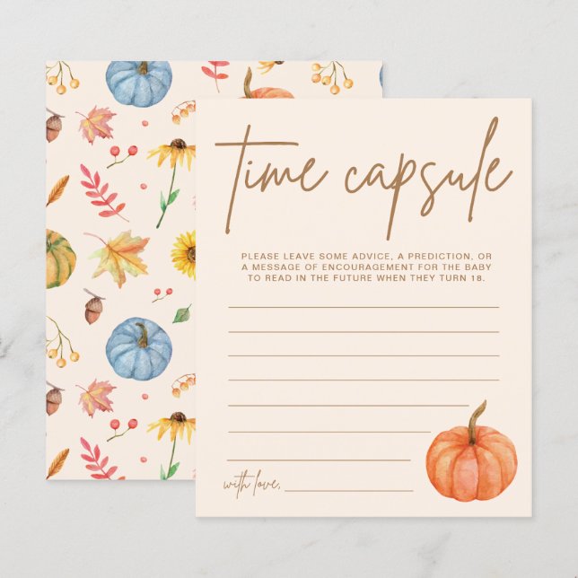 Carte Capsule Citrouille Baby shower d'automne (Devant / Derrière)