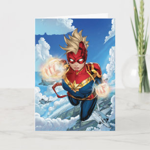 Carte Captain Marvel volant avec des jets