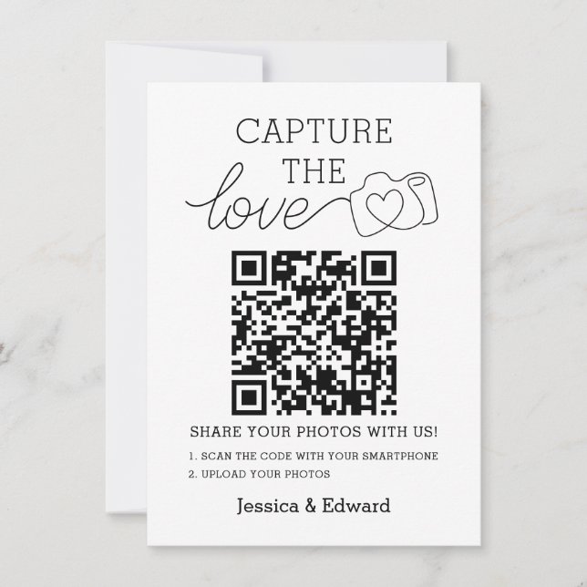 Carte Capturez L'Amour Qr Code Black Chic Mariage modern (Devant)