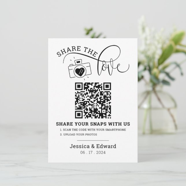 Carte Capturez L'Amour Qr Code Black Chic Mariage modern (Debout devant)