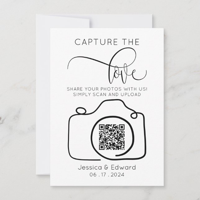 Carte Capturez L'Amour Qr Code Black Chic Mariage modern (Devant)
