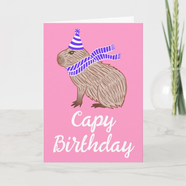 Carte Capy Anniversaire Funny Capybara Lover rose Grey (Devant)