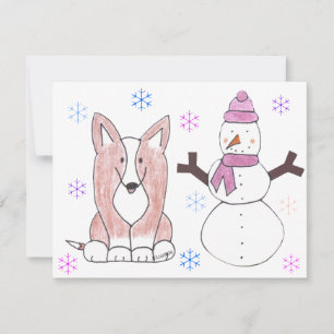 Carte Cardigan Welsh Corgi & Snowman
