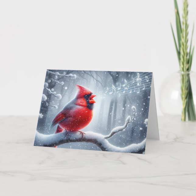 Carte Cardinal de Noël avec des notes musicales (Devant)