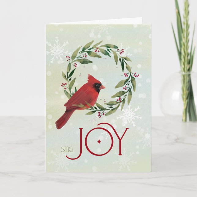 Carte Cardinal de Noël dans une couronne de fêtes avec l (Devant)