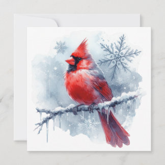 Carte Cardinal hivernal avec flocons de neige sur branch