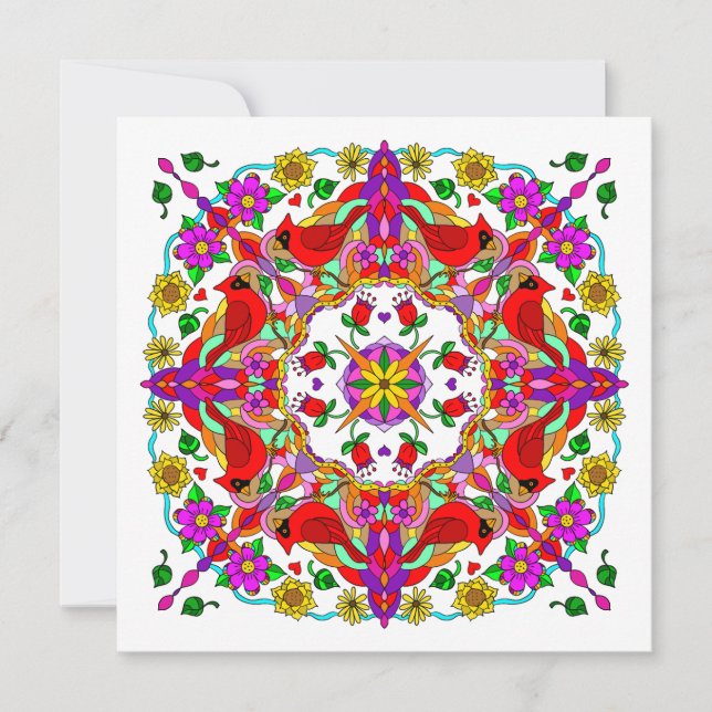 Carte Cardinal personnalisé et fleurs Mandala Anniversai (Devant)