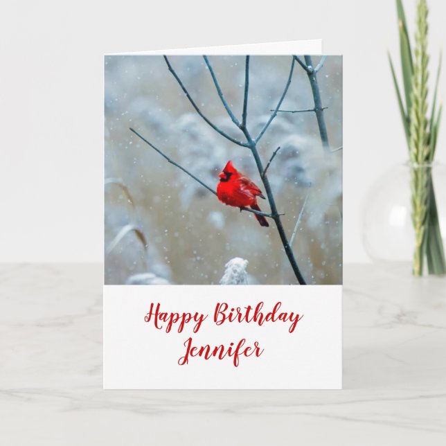 Carte Cardinal Rouge en hiver Nature Photo Anniversaire (Devant)