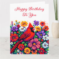 Cardinal rouge et fleurs Anniversaire personnalisé