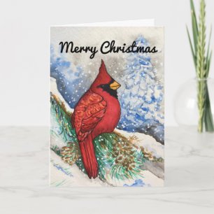 Carte Cardinal Rouge neige Joyeux Noël