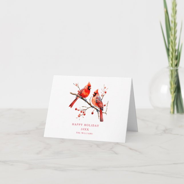 Carte Cardinal rouge sur une branche de houx (Devant)