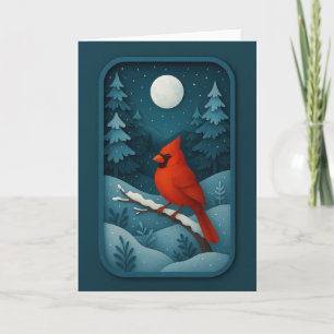 Carte Cardinal sous la Lune dans la Forêt d'Hiver