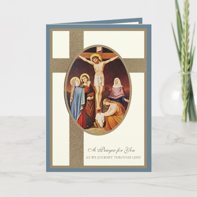 Carte Carême catholique Crucifixion Jésus Vierge Marie (Devant)