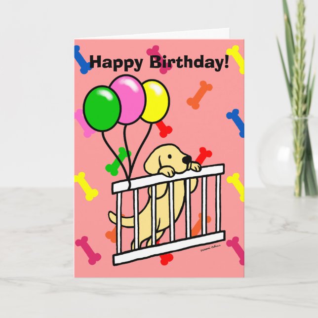 Carte Caricature à chiot jaune du Labrador (Devant)