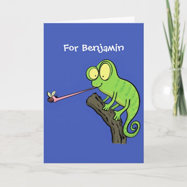 Carte Caricature amusante de lézard de caméléon vert (Devant)