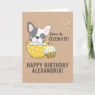 Carte Caricature Chien mignon Cupcake Bougie Joyeux Anni