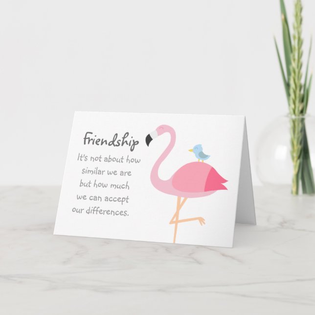 Carte Caricature d'amitié : Flamant rose rose avec Oisea (Devant)