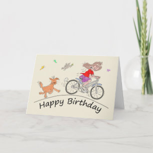 Carte Caricature d'anniversaire de la Femme vélo d'équit