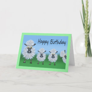Carte Caricature d'anniversaire d'un mouton et d'agneaux