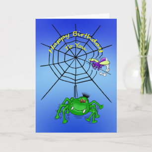 Carte Caricature d'anniversaire d'une araignée sur le We