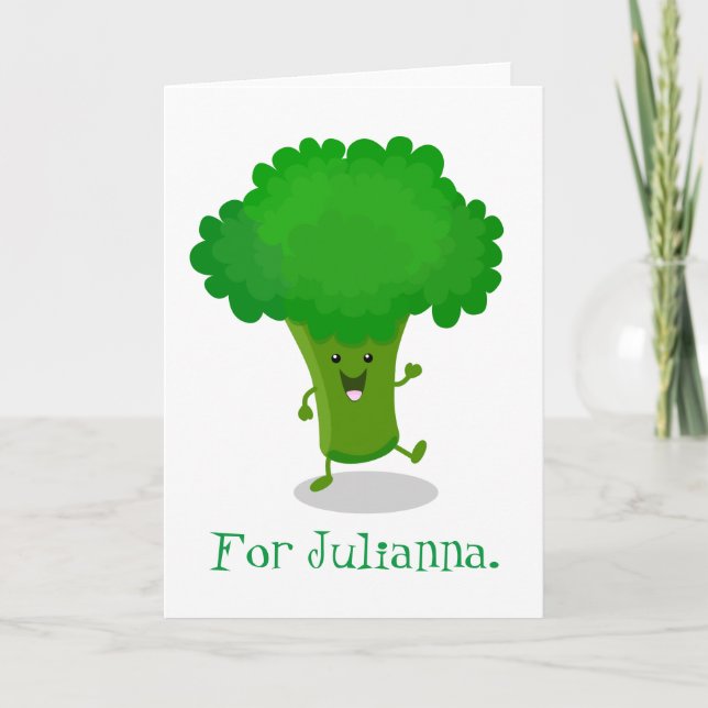 Carte Caricature de brocoli joyeux et dansant (Devant)