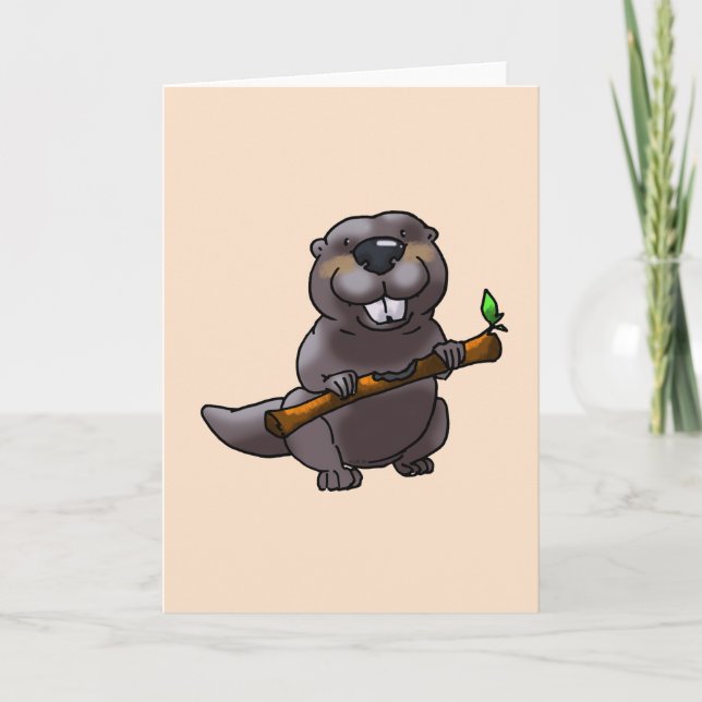 Carte caricature de castor mignon (Devant)