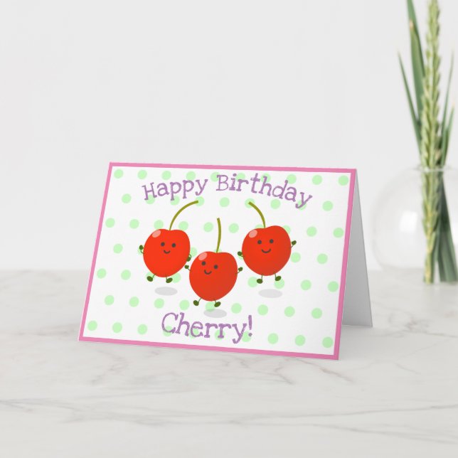 Carte Caricature de cerises rouges mignonnes (Devant)