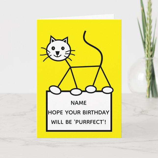 Carte Caricature de chat Cool Jaune Anniversaire (Devant)