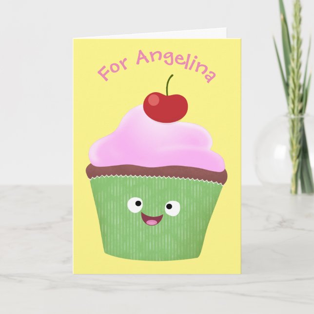Carte Caricature de cupcake joyeux (Devant)