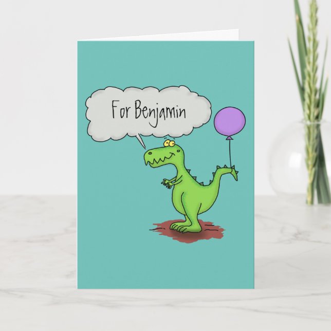 Carte Caricature de dragon drôle et vert qui respire (Devant)