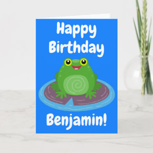 Carte Caricature de grenouille verte mignonne anniversai