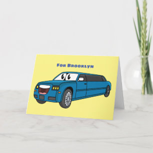 Carte Caricature de la Limousine bleu mignonne