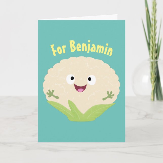 Carte Caricature de légume de chou-fleur joyeux (Devant)
