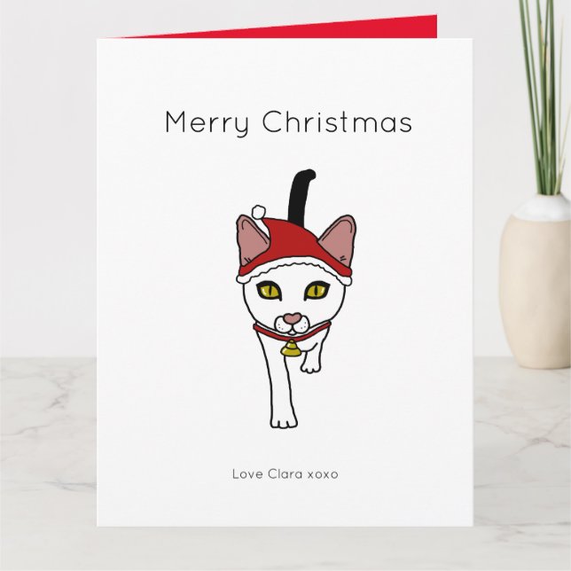Carte Caricature de Noël Père Noël Chat (Devant)