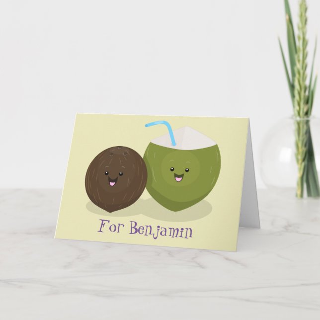 Carte Caricature de noix de coco kawaii joyeux (Devant)