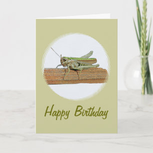 Carte Caricature de petit sauterelle verte Anniversaire
