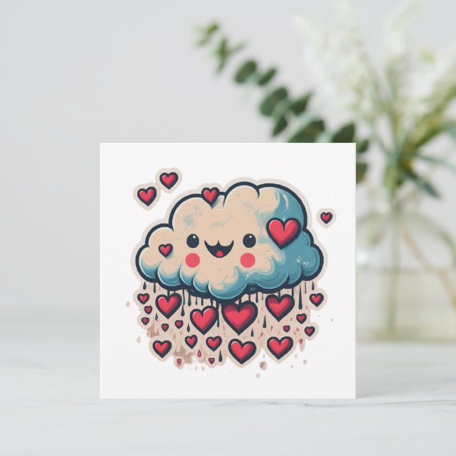 Carte Caricature de pluie cardiaque (Debout devant)