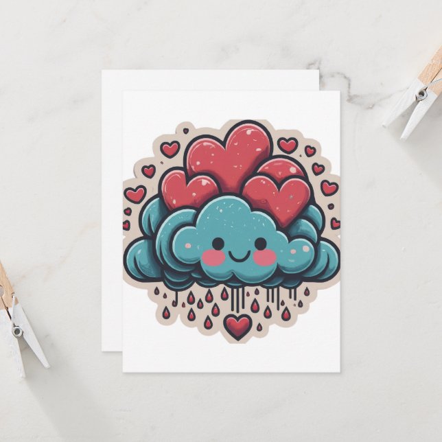 Carte Caricature de pluie cardiaque (Devant/Arrière en situation)