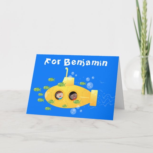 Carte Caricature de poisson sous-marin jaune mignon (Devant)