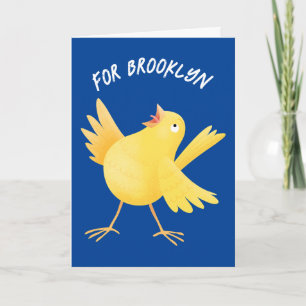 Carte Caricature d'oiseau canari jaune chantant mignon