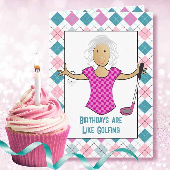 Carte Caricature Femme Golfer Drôle Dire Anniversaire Et (Créateur téléchargé)