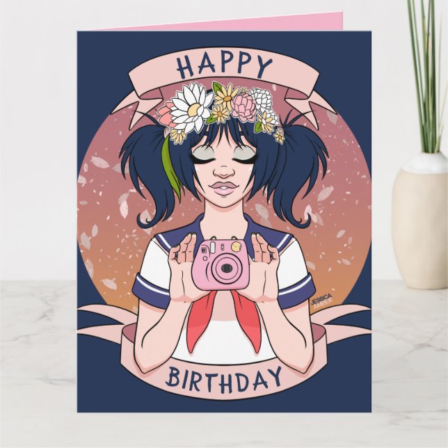 Carte Caricature fille mignonne Selfie Caméra fille Anni (Devant)