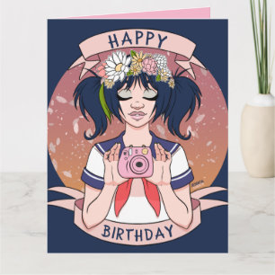 Carte Caricature fille mignonne Selfie Caméra fille Anni