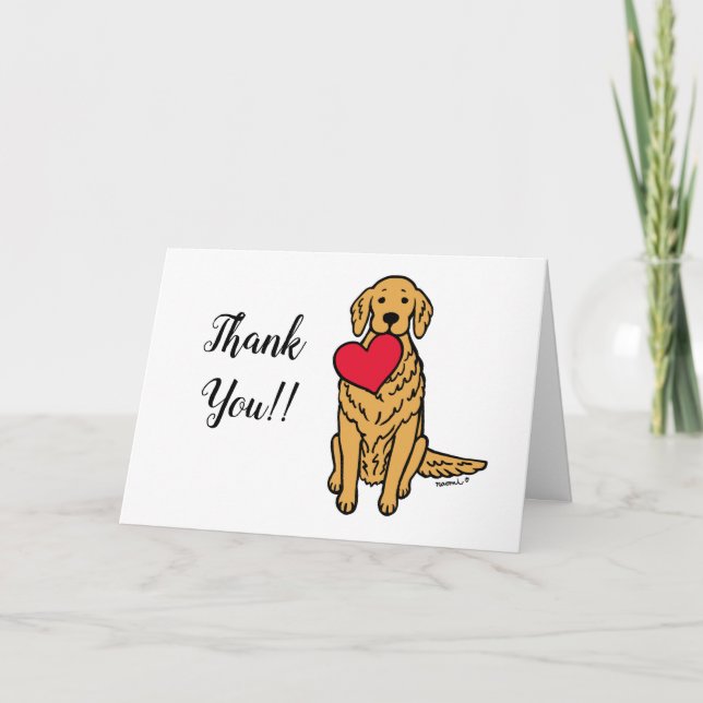 Carte Caricature Golden Retriever Red Heart Merci (Devant)