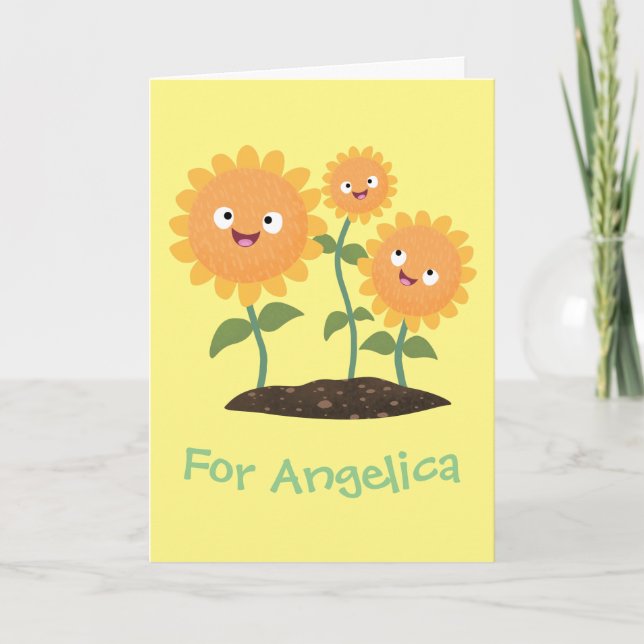 Carte Caricature joli tournesol souriant illustration (Devant)
