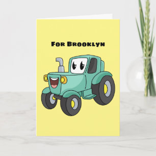 Carte Caricature joli tracteur vert joyeux